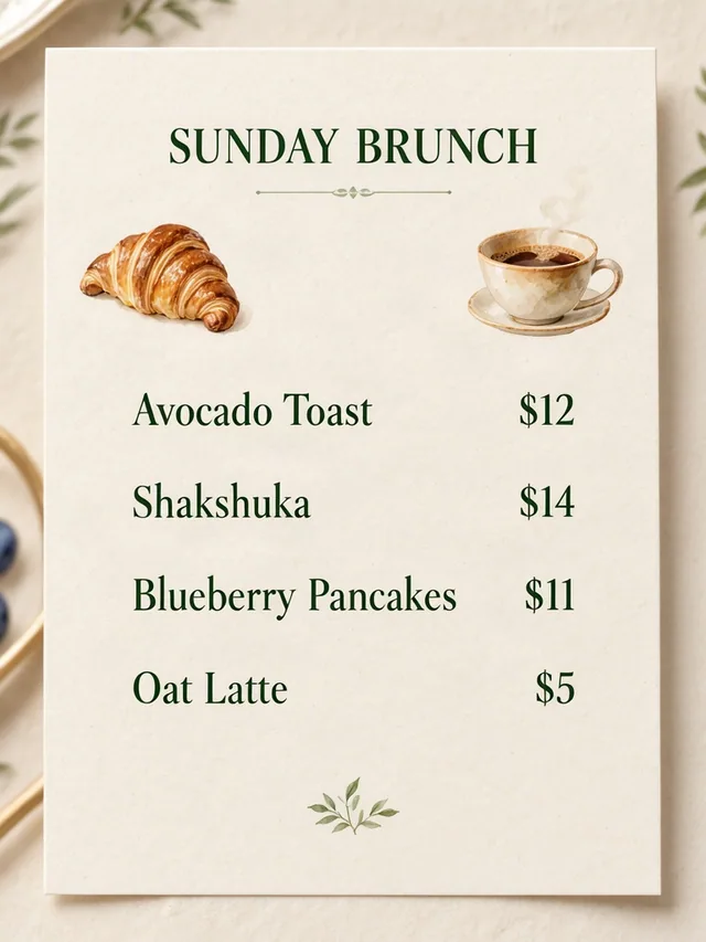 MOSS-Image Brunch menu, with the text “SUNDAY BRUNCH”