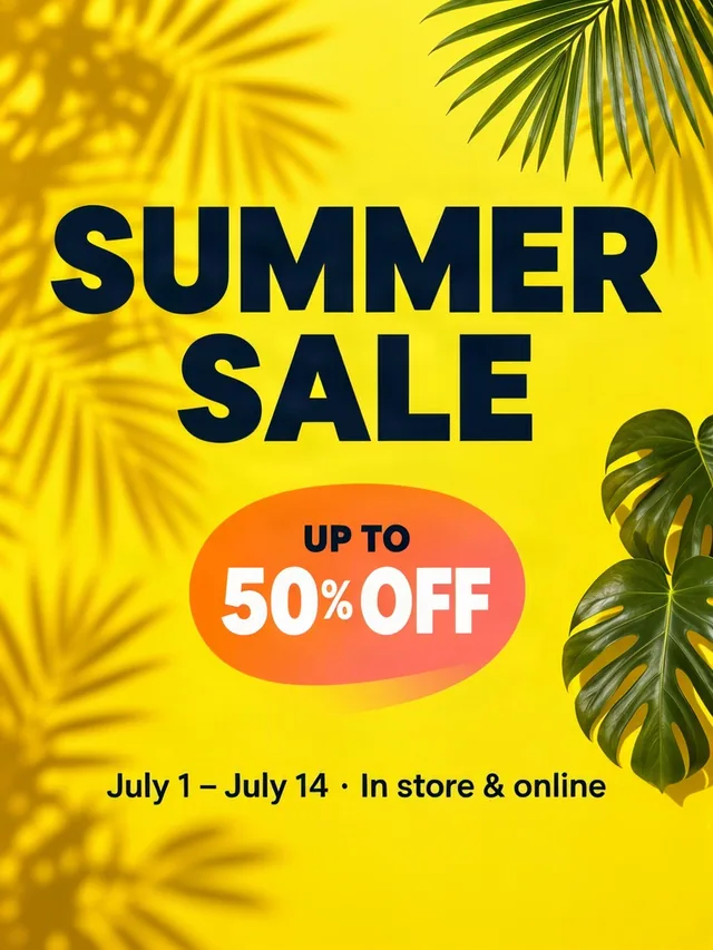 MOSS-Image Summer sale poster, with the text “UP TO 50% OFF”
